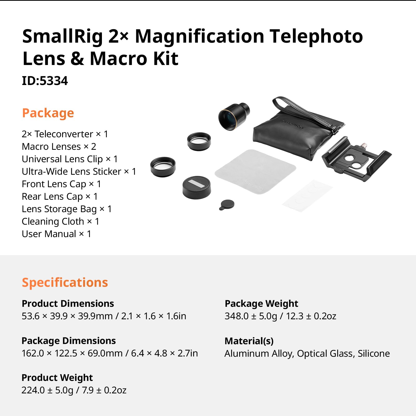 SmallRig T-Mount-5334 - Teleobiettivo con ingrandimento 2X e kit macro per iPhone 17/16/15 Pro Max, zoom ottico con 2 lenti macro, compatibile con smartphone 4x/5x/8x, teleobiettivo