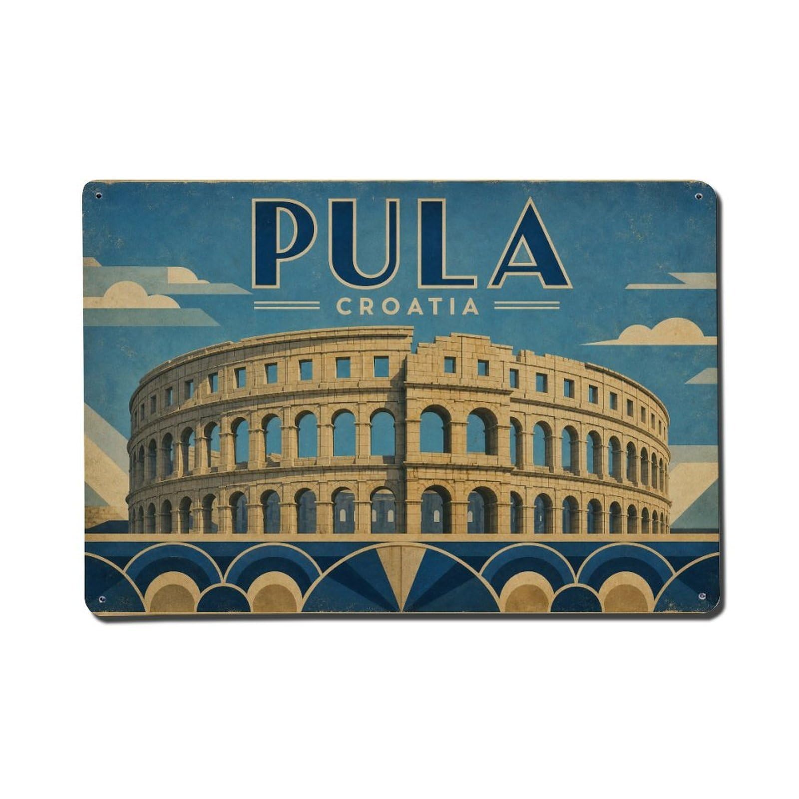 Travel Vintage Croatia Pula Metal Tin Sign Plaque Wall Decor for Cafe, Club Bar, Office, Garden Metal Poster 8x12Inch