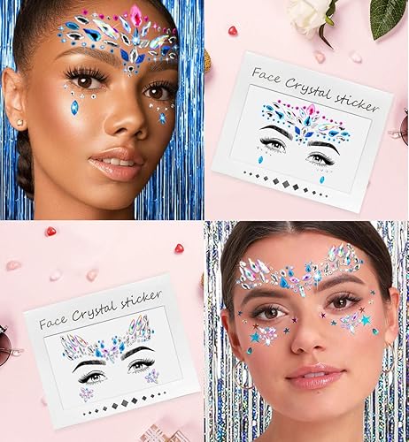 Miniatura 2 de iMethod Face Jewels - Gemas para la cara, joyas de cara de sirena, accesorios rave para festivales, disfraces y maquillaje, 6 piezas
