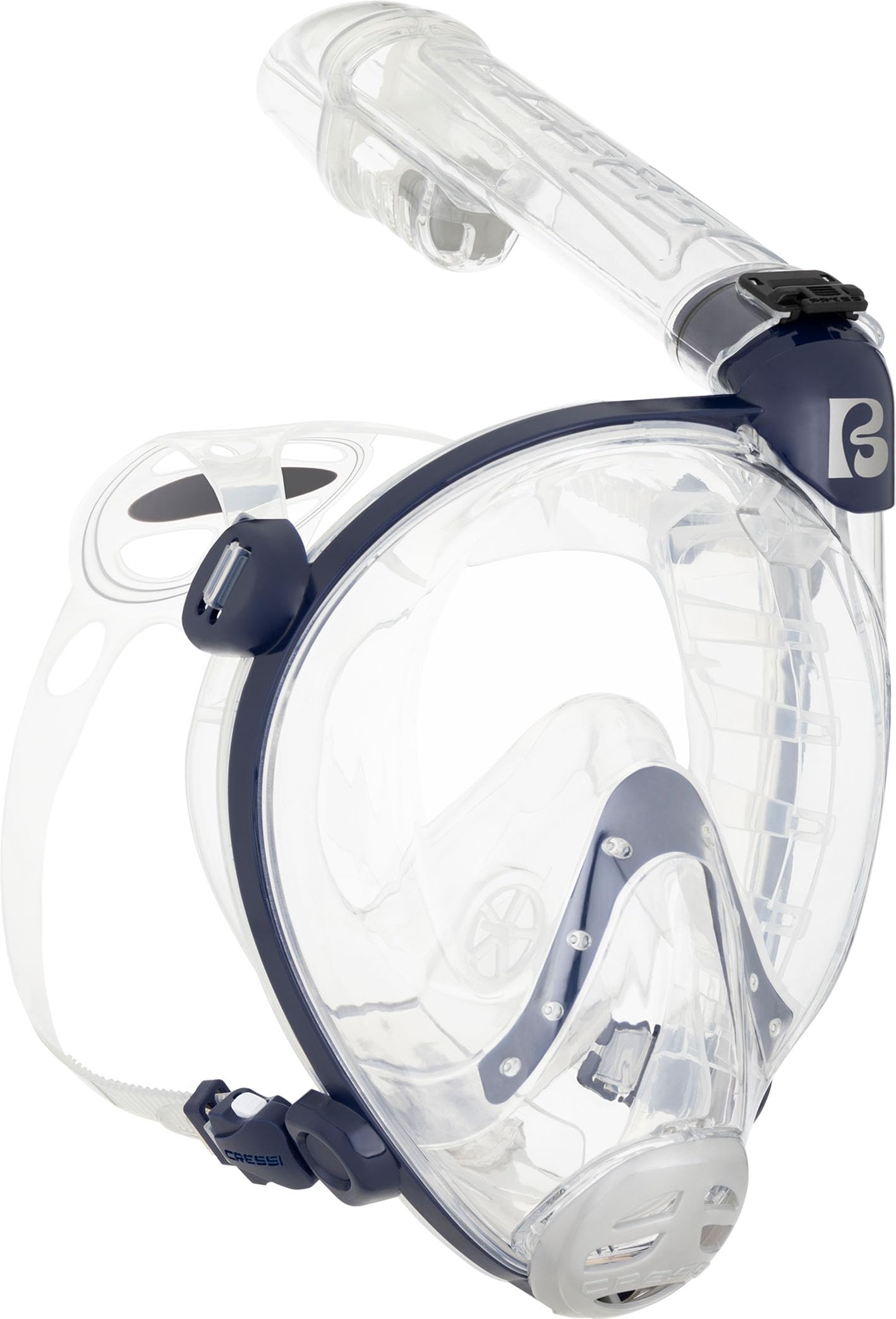 Cressi dal 1946 - Prince Full Face Mask - Maschera Integrale CO2 Sicuro Grande Visione Snorkeling, Anti Fog, Facciale Comfort, Valvola Scarico e Snorkel Dry - Trasparente/Blu Navy - M/L - Adulti - 4