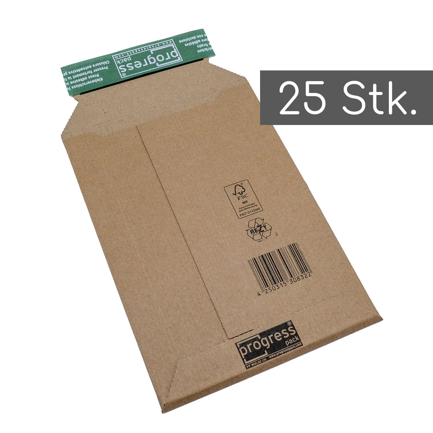 easydruck24 Versandtasche Premium DIN A4+ braun aus Wellpappe I progressPACK PP W01.04 I 235 x 337 x bis 35 mm I 25-er Pack I az164