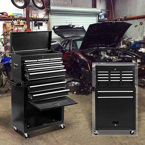 Miniatura 2 de Cofre de herramientas con ruedas de 8 cajones, caja de herramientas grande con 4 ruedas, armario de herramientas desmontable con cajón para garaje