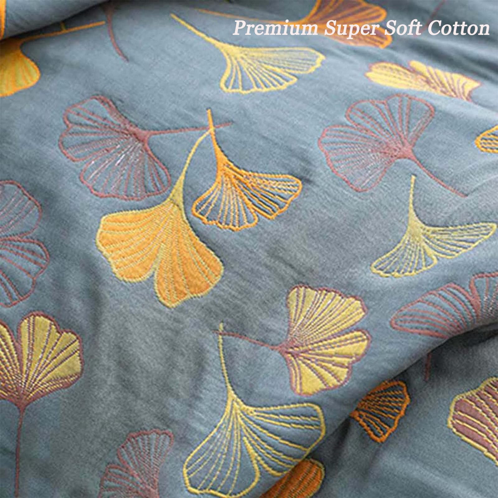 Ginkgo-Blattmuster, Baumwolle, wendbar, Ginkgo-Steppdecke, atmungsaktive Decke für jede Jahreszeit, leichte Couchdecke