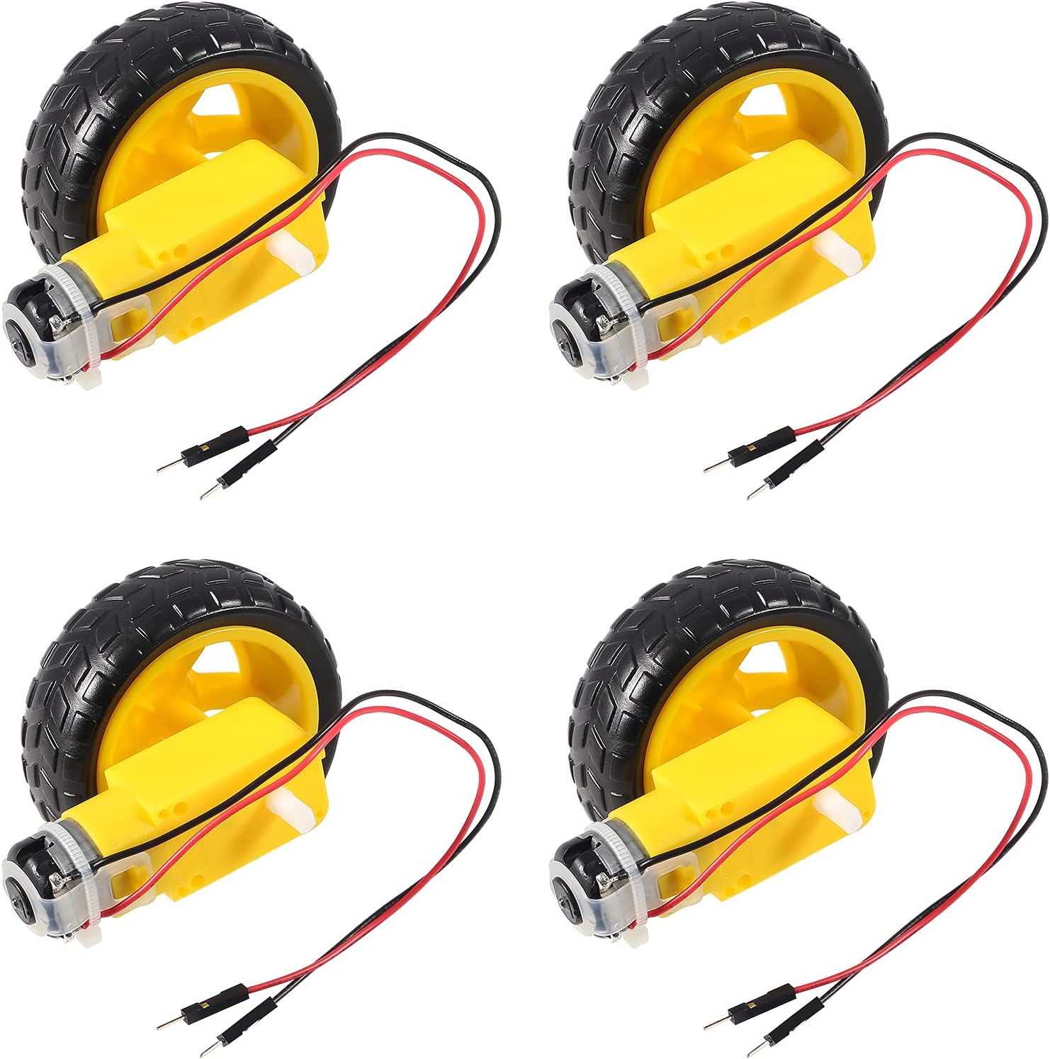 4 pcs DC Electric Motor DC 3-6V Dual Shaft Geared TT Magnetic Gearbox Engine with 65mm Plastic Car Tire Wheel Smart RC Car Robot Tyres for Arduino Smart Car