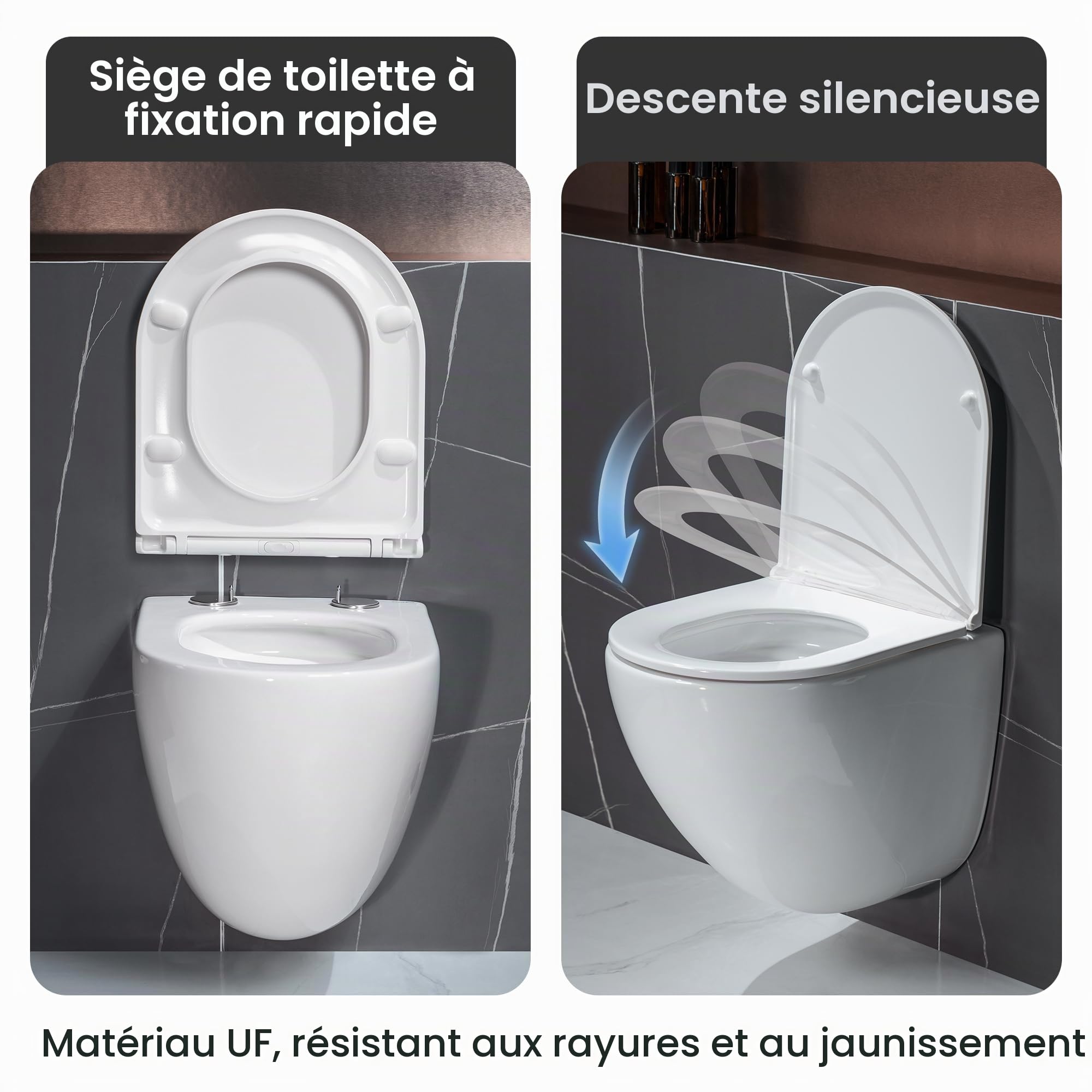 Casta Diva WC Suspendu Sans Bord de Rinçage, Toilette Murale 360° Superspin, Cuve UF, Fermé Complètement, Siège Soft-Close Silencieux, Dimensions 48,5 cm, Idéale pour Salle de Bain & WC Invité