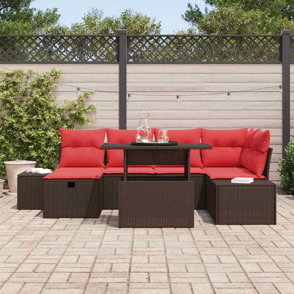 Generisch Gartensofa-Set 7 STK. Braun Poly-Rattan,Gartenmöbel-Sets,68.7kg-3361213
