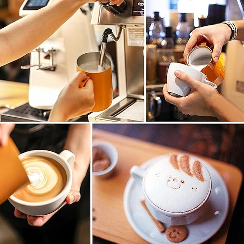 Miniatura 4 de Jarra para Espumar Leche, 20OZ/600ML Jarra de Vapor de Acero Inoxidable para Espresso, Taza Espumadora de Leche para Café con Bolígrafo de Arte