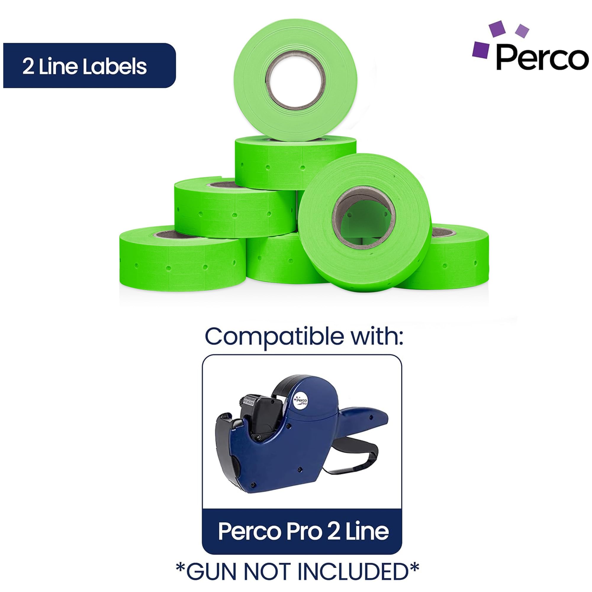 Etiquettes Perco Vert Fluo pour Perco 2 lignes Labeler Gun - 1 manchon - 6000 étiquettes