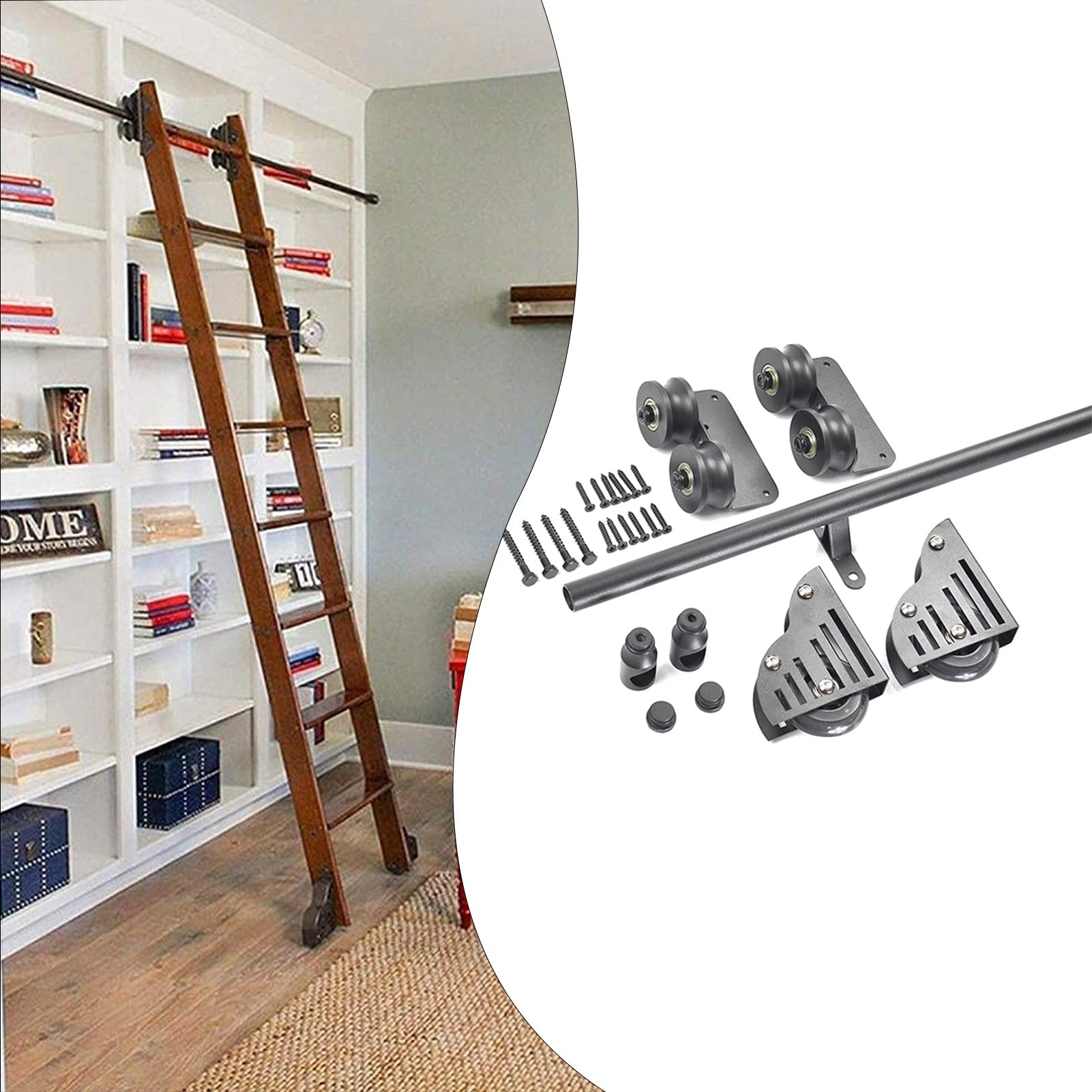 Rail pour échelle roulante de bibliothèque et loft intérieur avec kit porte de grange