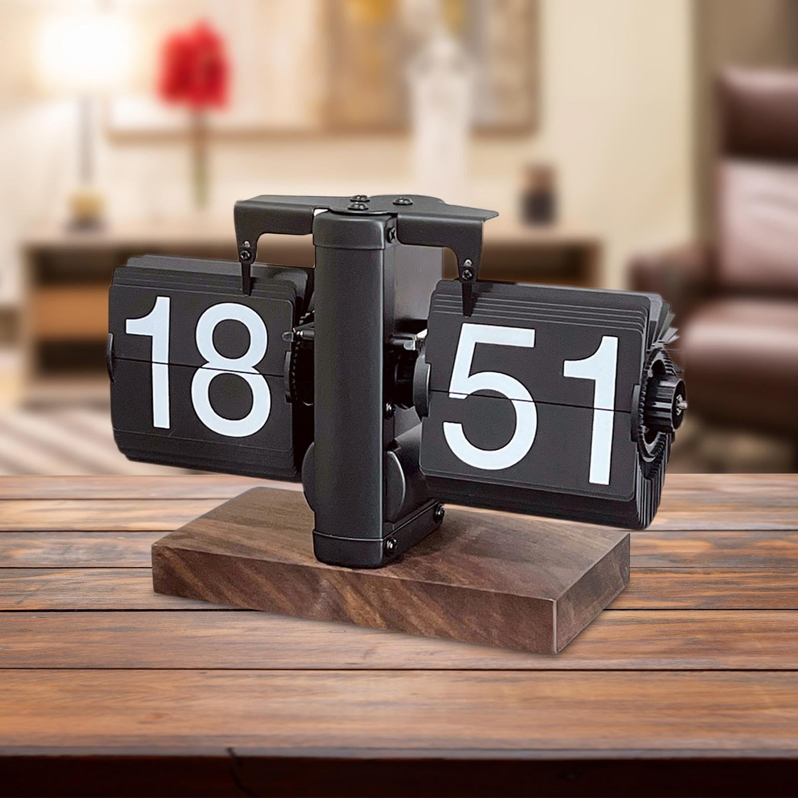Colcolo Flip-Schreibtischuhr, mechanische Flip-Uhr, Retro-Dekoration, automatische Umblätteruhr, Tischuhr für Schlafzimmer, Desktop, Schwarz 24h