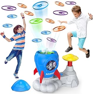 Herloreen Outdoor Toy for Children from 3 to 8 Years: Flying Discs Launcher Toy Chasing Games Summer Activities in the Garden Chasing Toy Backyard Games (Blue)