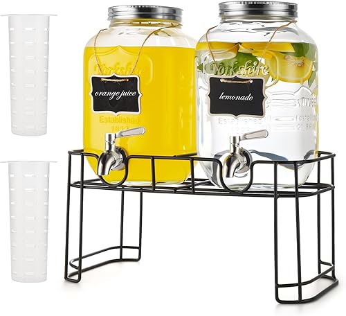 defway Dispensador de bebidas de vidrio para fiesta, dispensador de bebidas de vidrio de 1 galón con infusor de frutas