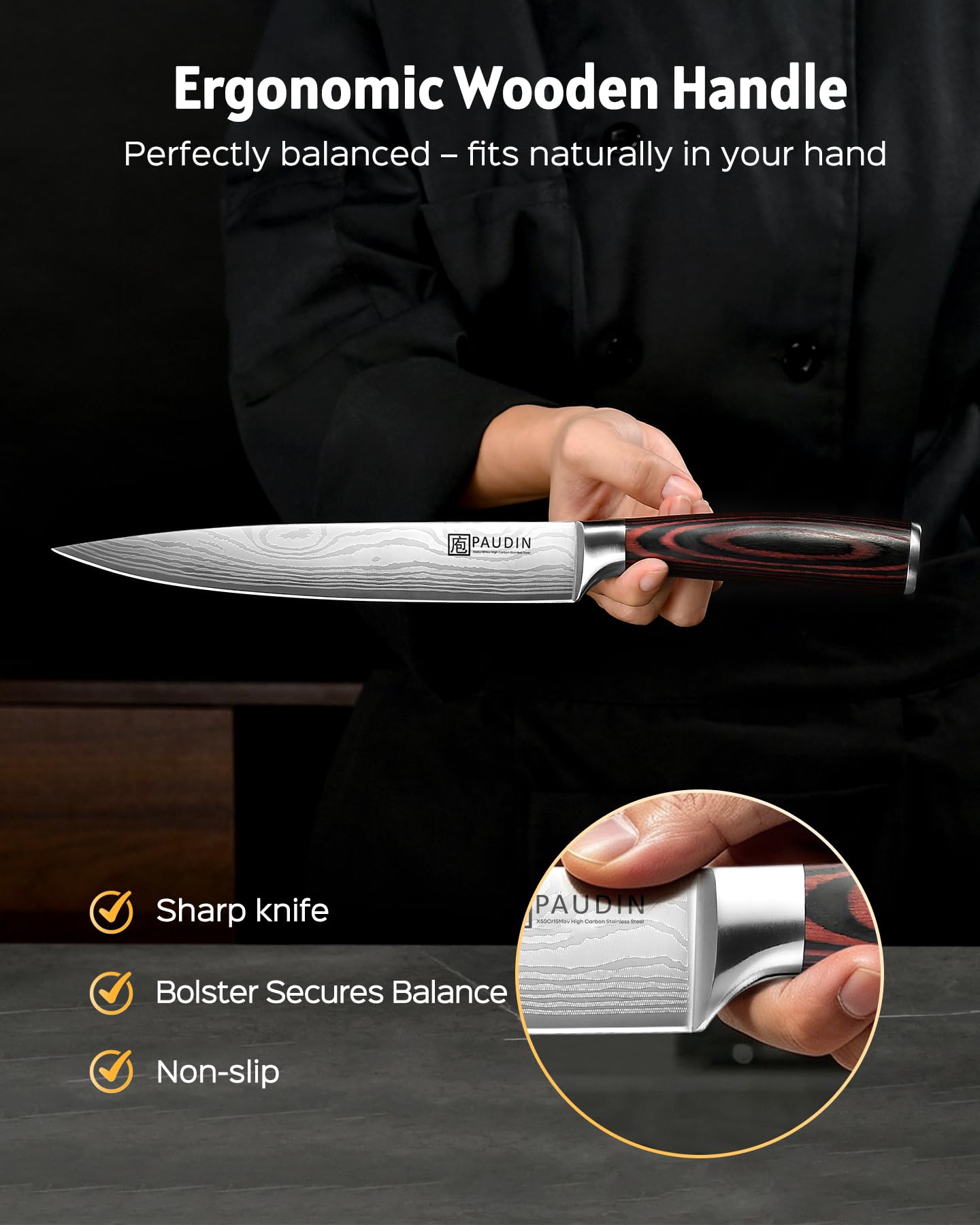 PAUDIN Carving Knife 8 inch, Ultra Sharp Brisket Slicing Knives — Amazon image 6