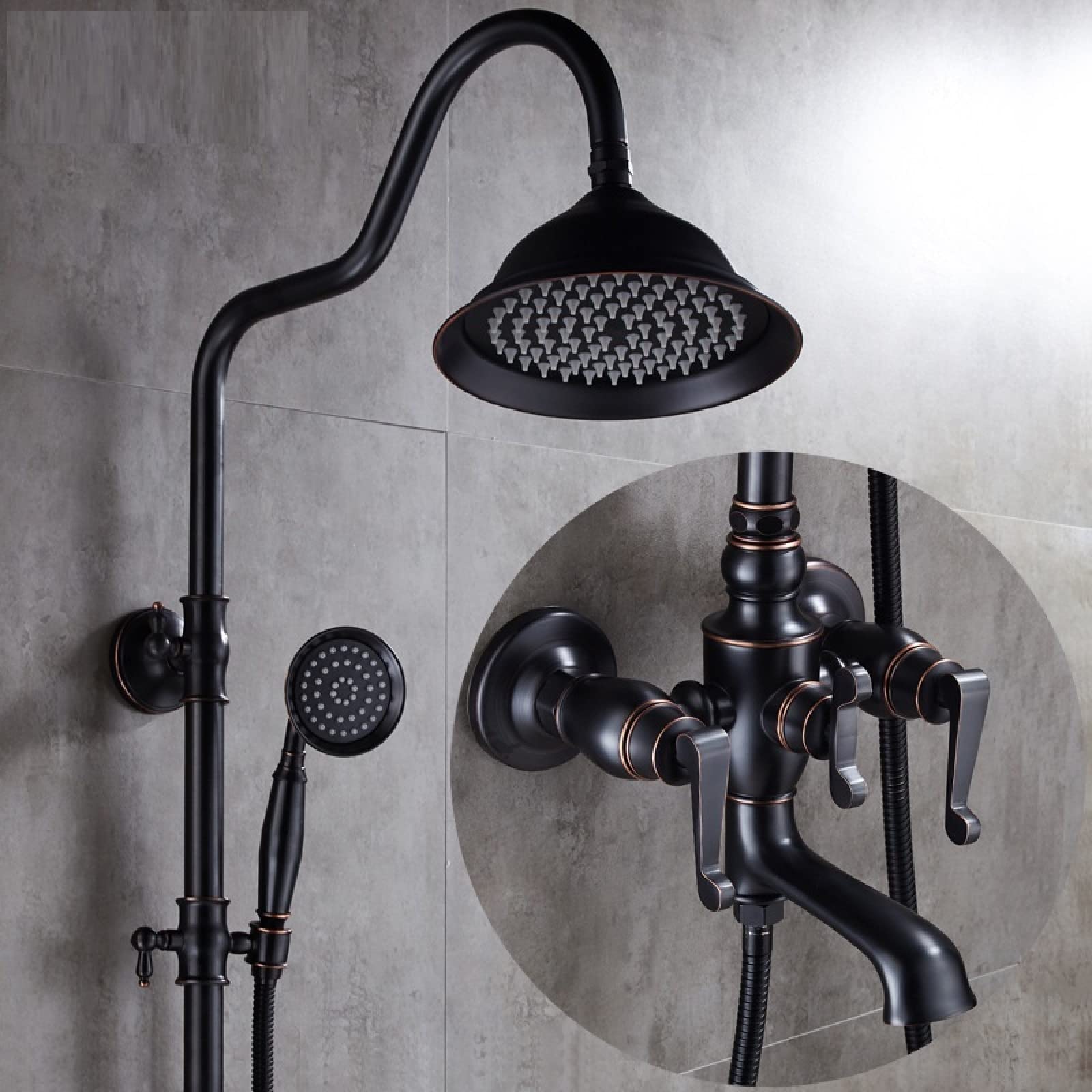 OZBMA European Full Copper Black Antique Shower Set Bathroom Head Wall Hanging Type Household Toilet, Ordinary Double Handle
