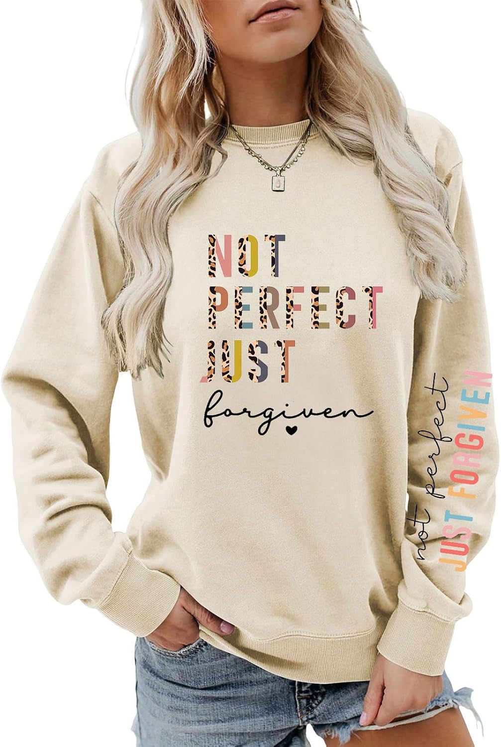 Not Perfect Just Forgiven Christian Sweatshirt For Women, Inspirational Bible Verse Easter Day Long Sleeve Tops