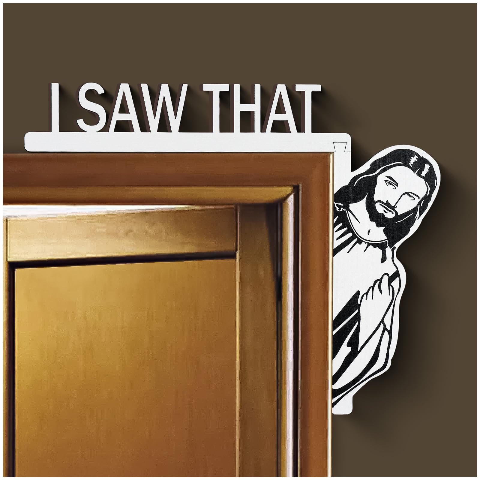 I Saw That Sign Jesus Door Frame Decor - Wood Funny Home Door Sitter Corner Decorations, Christmas Easter Birthday Gifts for Christian Lovers (8.5 x 6.7inch, Right)