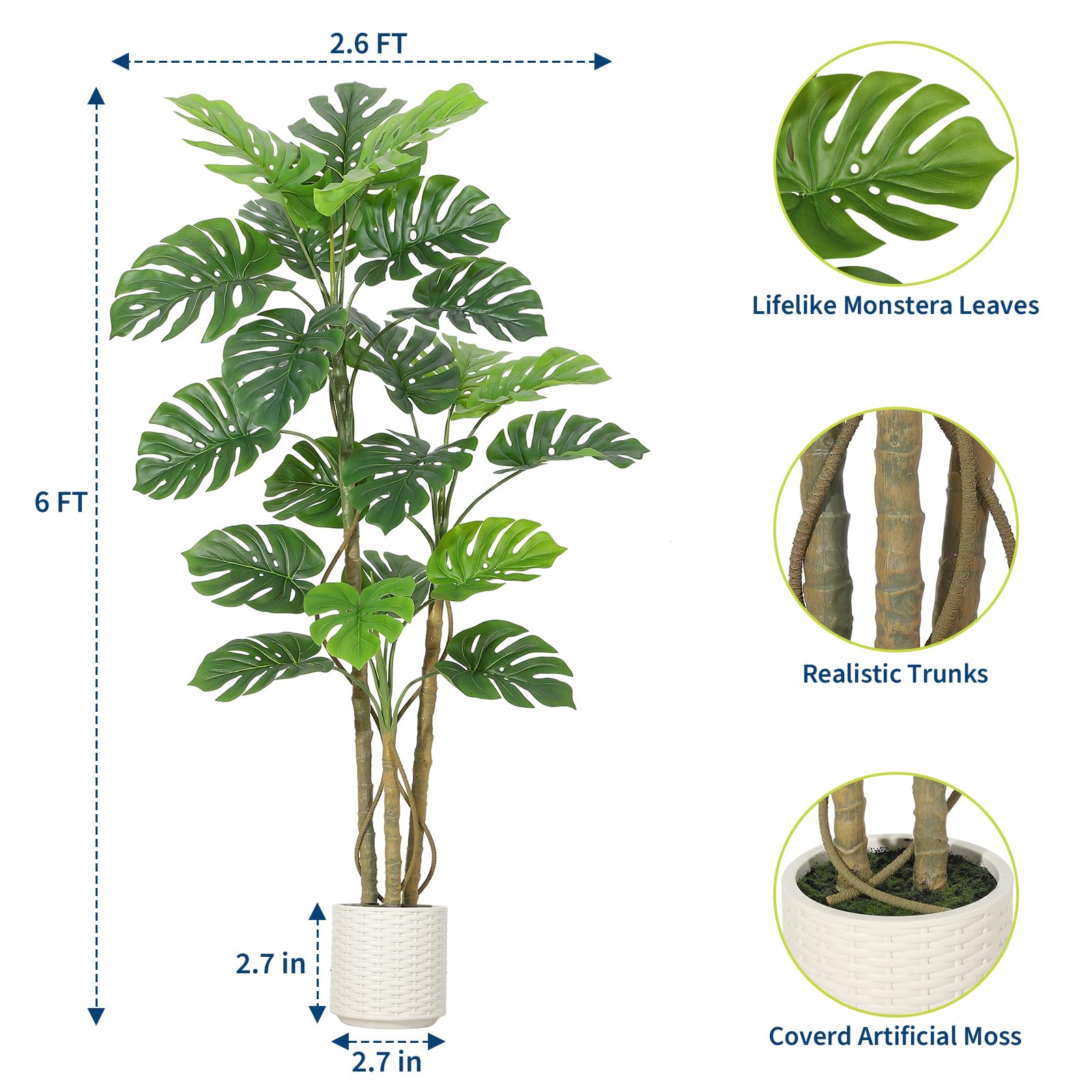 Pianta Monstera Finta - Monstera Finta Da 5 Piedi Per Arredamento d'Interni, Pianta Finta Alta, Pianta Finta Da Pavimento Per Soggiorno, Ufficio, Regalo Di Inaugurazione Della Casa