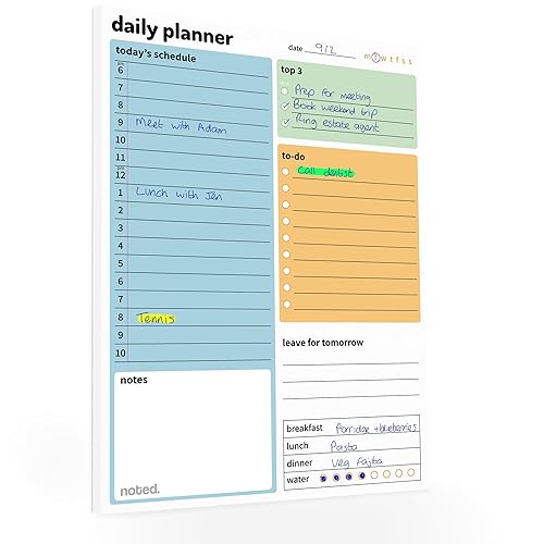 Daily Planner Pad – Undated To Do List - A5 Desk Pad with 52 sheets 100gsm paper – Productivity Organiser with Schedule, Priority List, Meal Planner and Notes for work or home