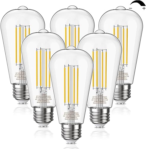 Miniatura 10 de Bombillas Edison, bombillas vintage regulables de 8 W, equivalentes a 60 W de bombillas incandescentes, luz blanca cálida 2700 K 500 lm, bombilla