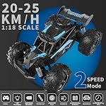 Carox Voiture de télécommande, 2.4GHz 25KM/H Haute vitesse RC Voiture, 1:18 Camion Monster hors route LED Lumières – Meilleur cadeau pour les garçons 6+ (Bleu)