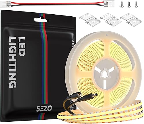 SEZO FCOB COB - Tira de luz LED blanca cálida 3000K 16.4 pies16.4 ft 416 LEDsM CRI90+ DC12V flexible brillante uniforme FOB luz LED para debajo del