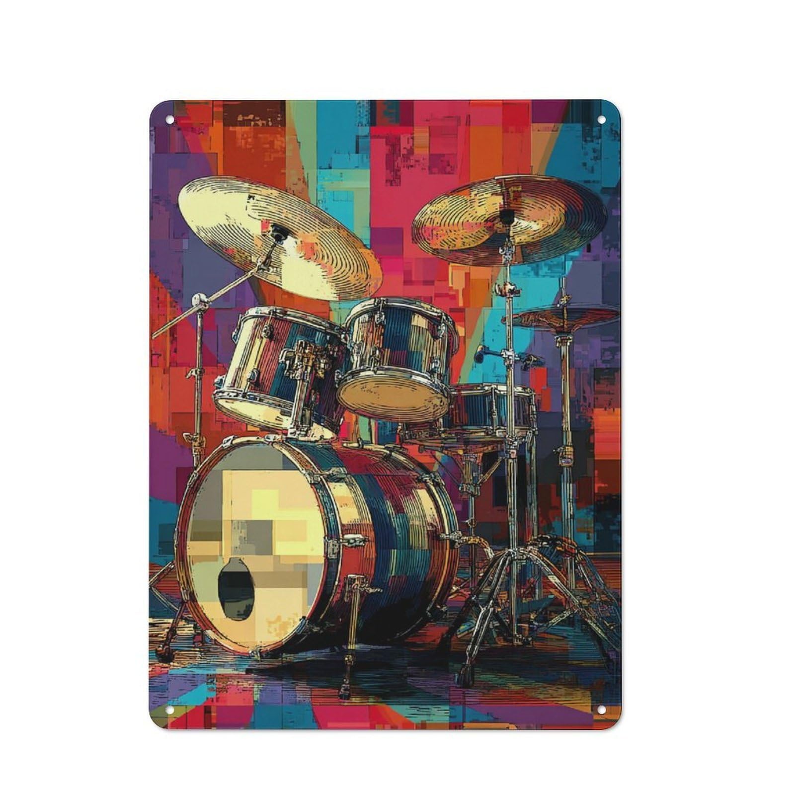 Junmoney Vibrant Drum Set Artwork Retro Metal Plaque 40X30cm Featuring Bistro Wall Plaque For Bakery, Diner, Cafe Or Family Room
