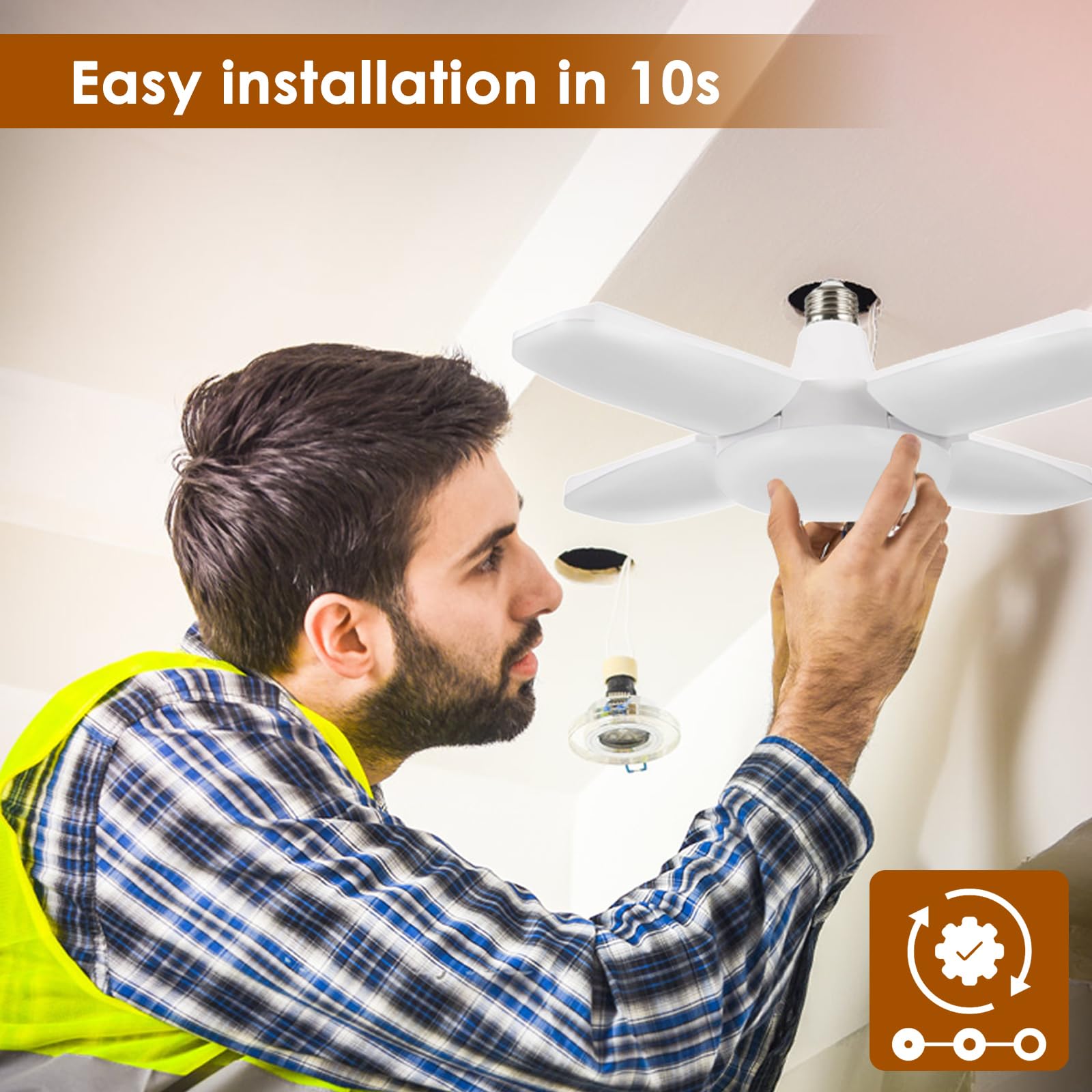 YWD LED Garage Lights 2Pack 60W Deformable Led Ceiling Lighting 6000LM E26 E27 Daylight 6500K Super Bright Light — view 3