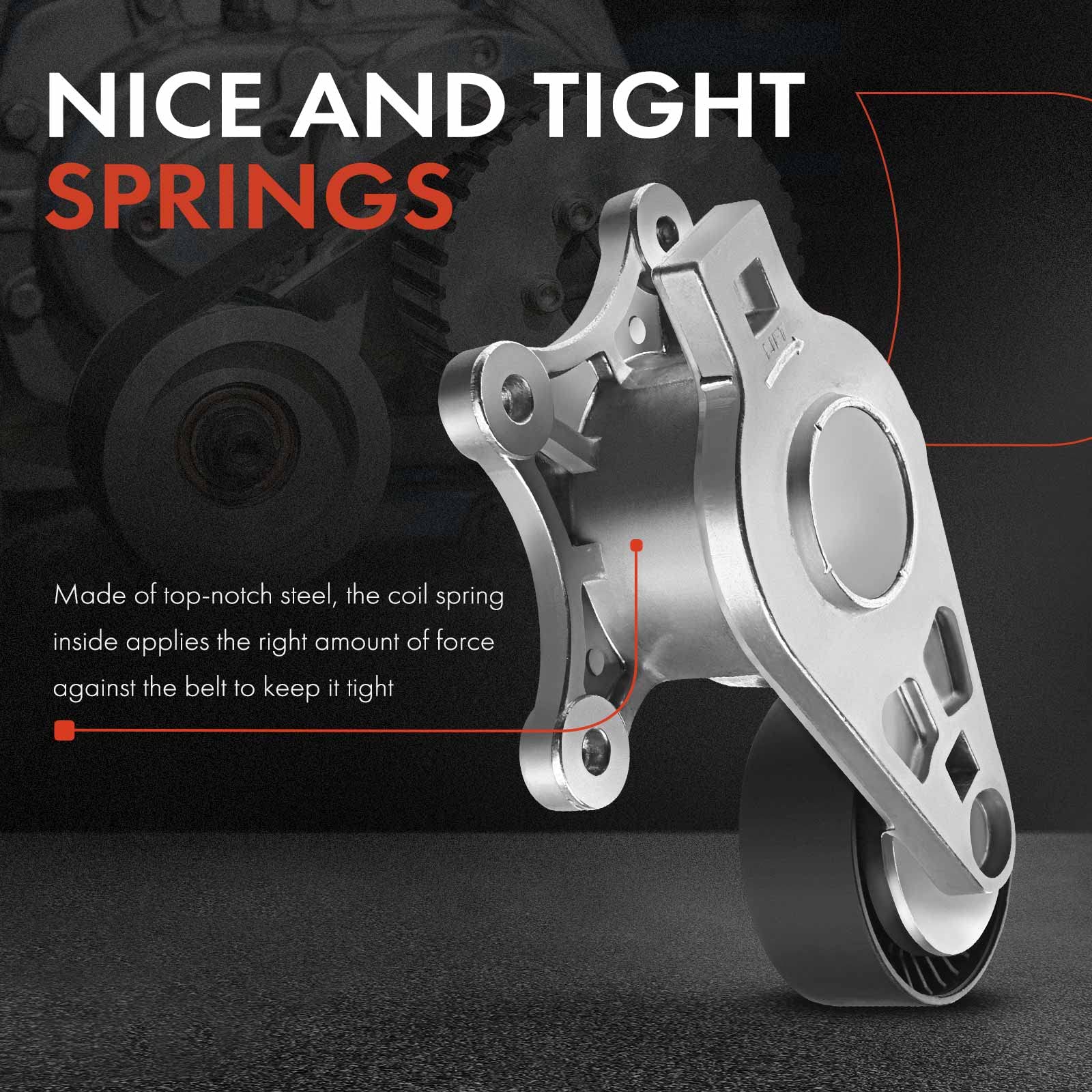 A-Premium Belt Tensioner Assembly with Pulley Compatible with Ford Explorer Edge Flex Fusion Taurus & Lincoln MKS MKT MKX MKZ & Mazda 6 CX-9 & Mercury Sable, Replace# BT4E6B209CC, 7T4E6B209EC