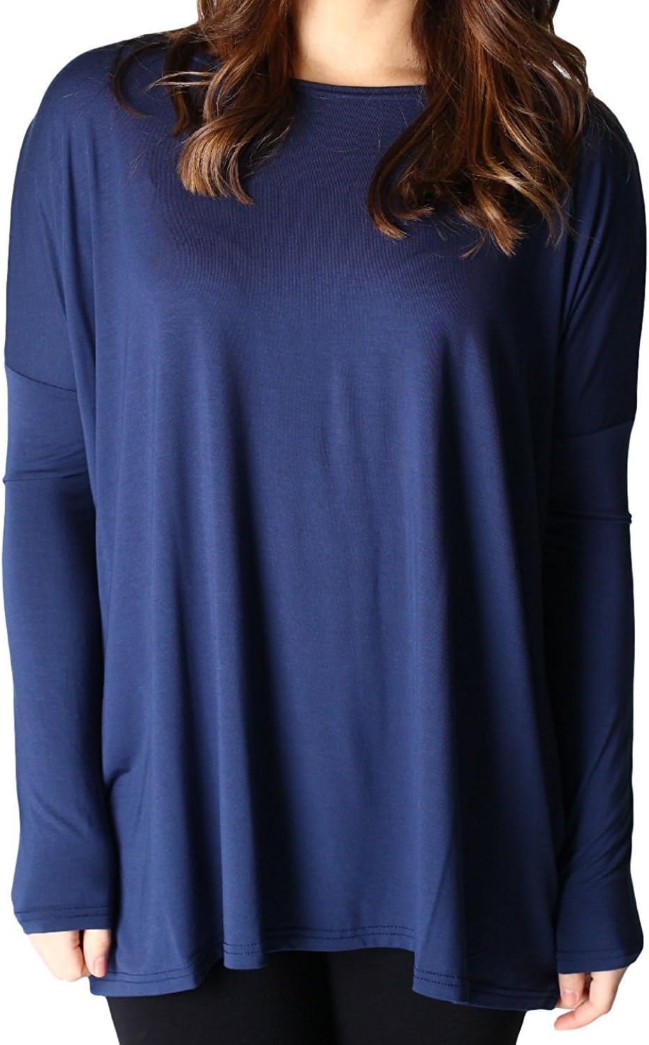 David Collection Long Sleeve Womens Missy Plus Size Soft Tops Loose Fit Basic T Shirt