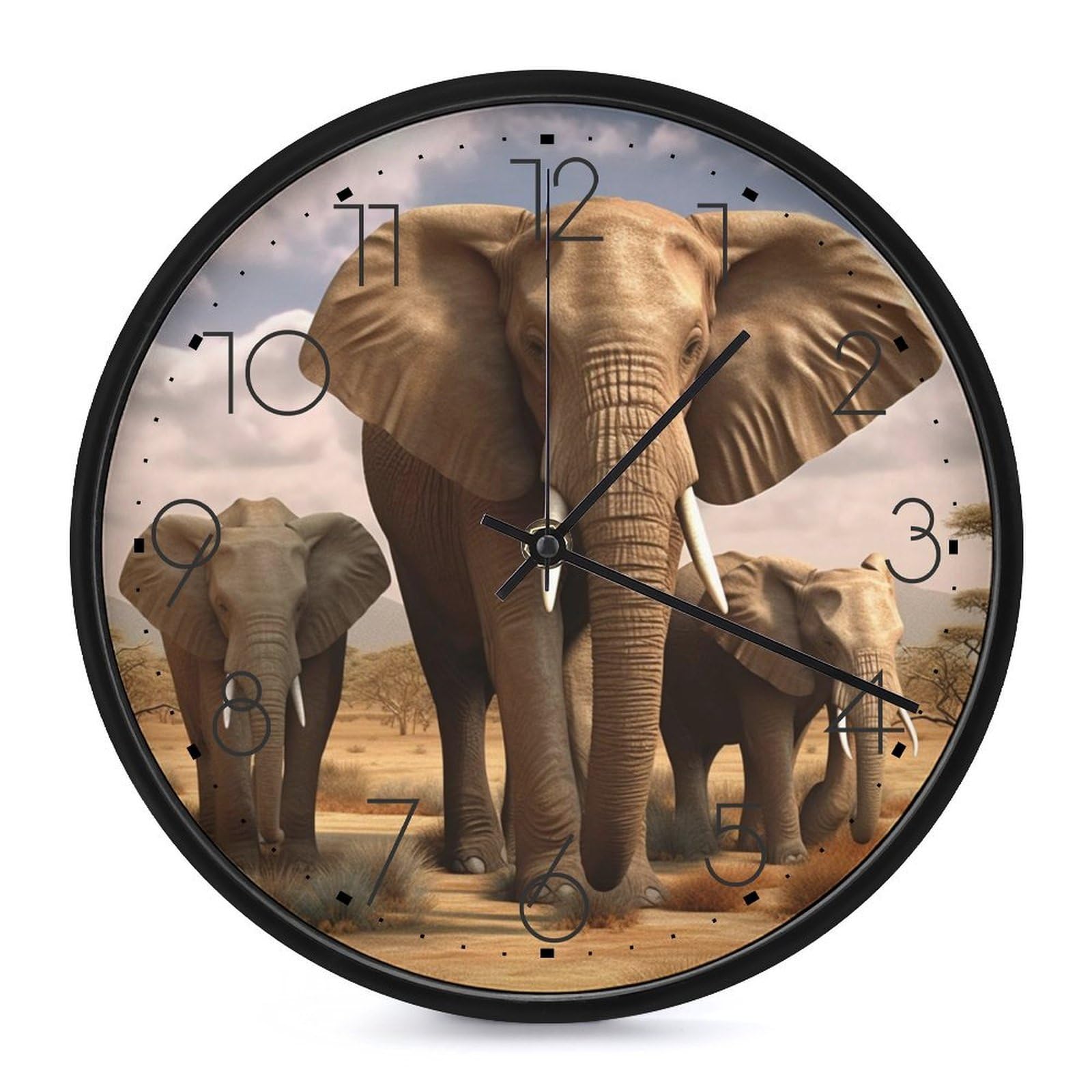 Horloge murale famille d'éléphants pour décoration chambre et bureau