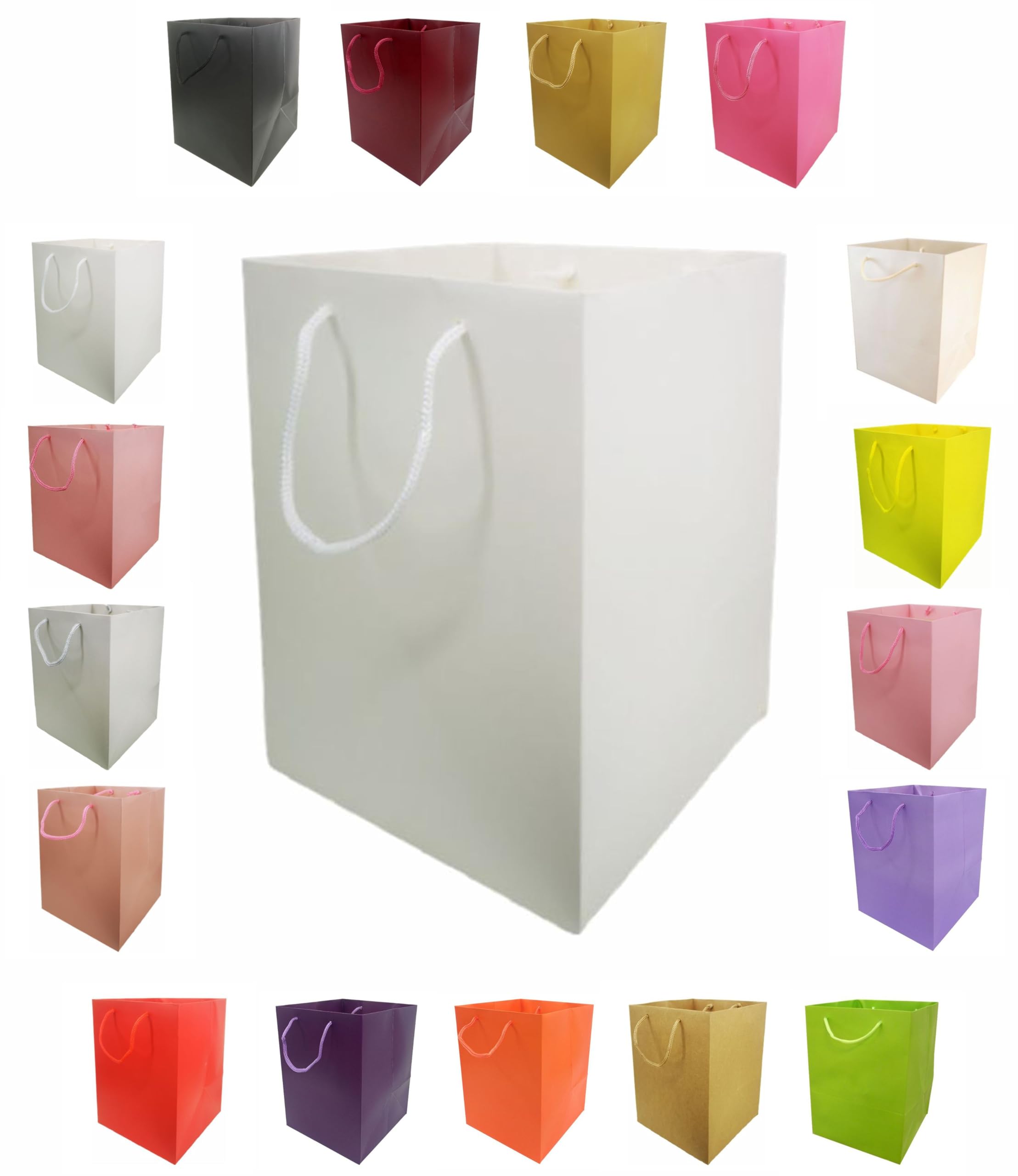 Glossy Vibrant Flower Gift Bag, Bouquet Vase | Valentines | Anniversary | Love | Transportation Display (5, White)
