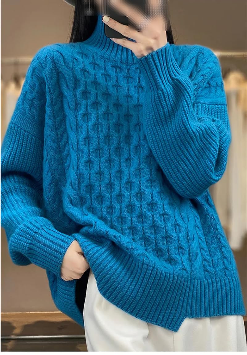 Damski długi rękaw półgolf jednolity sweter luźny wyszczuplający retro sweter dzianina