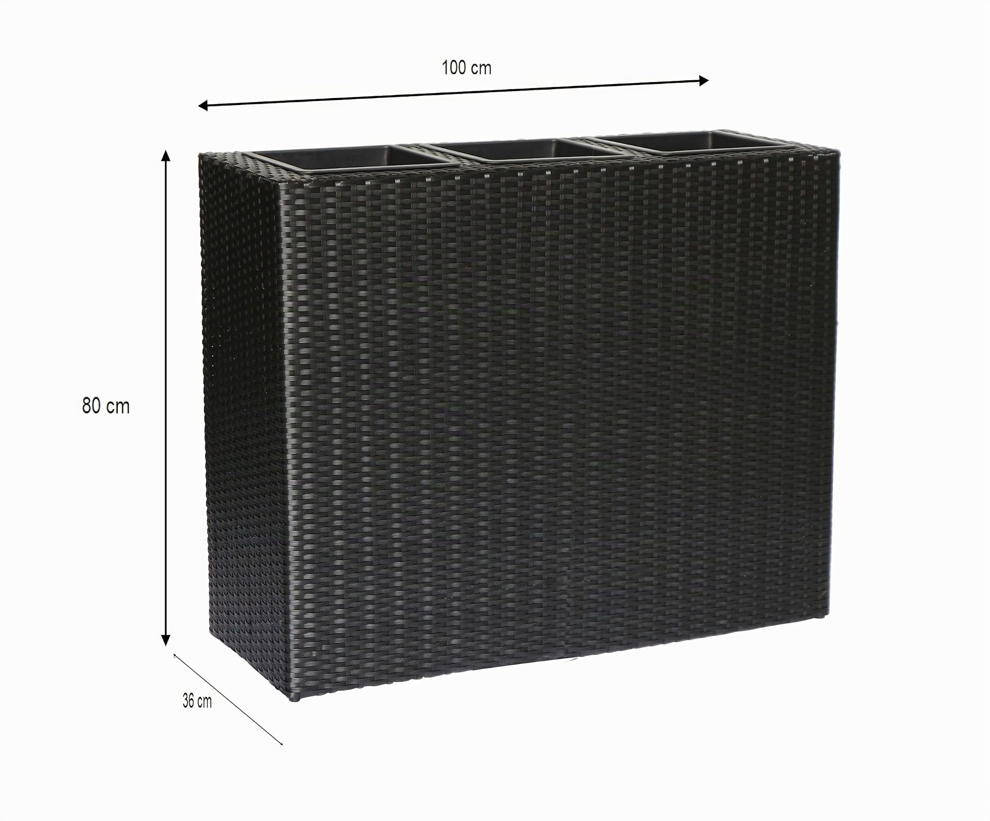 METRO Professional Jardinera/Separador de ambientes con 3 macetas, ratán sintético, Negro