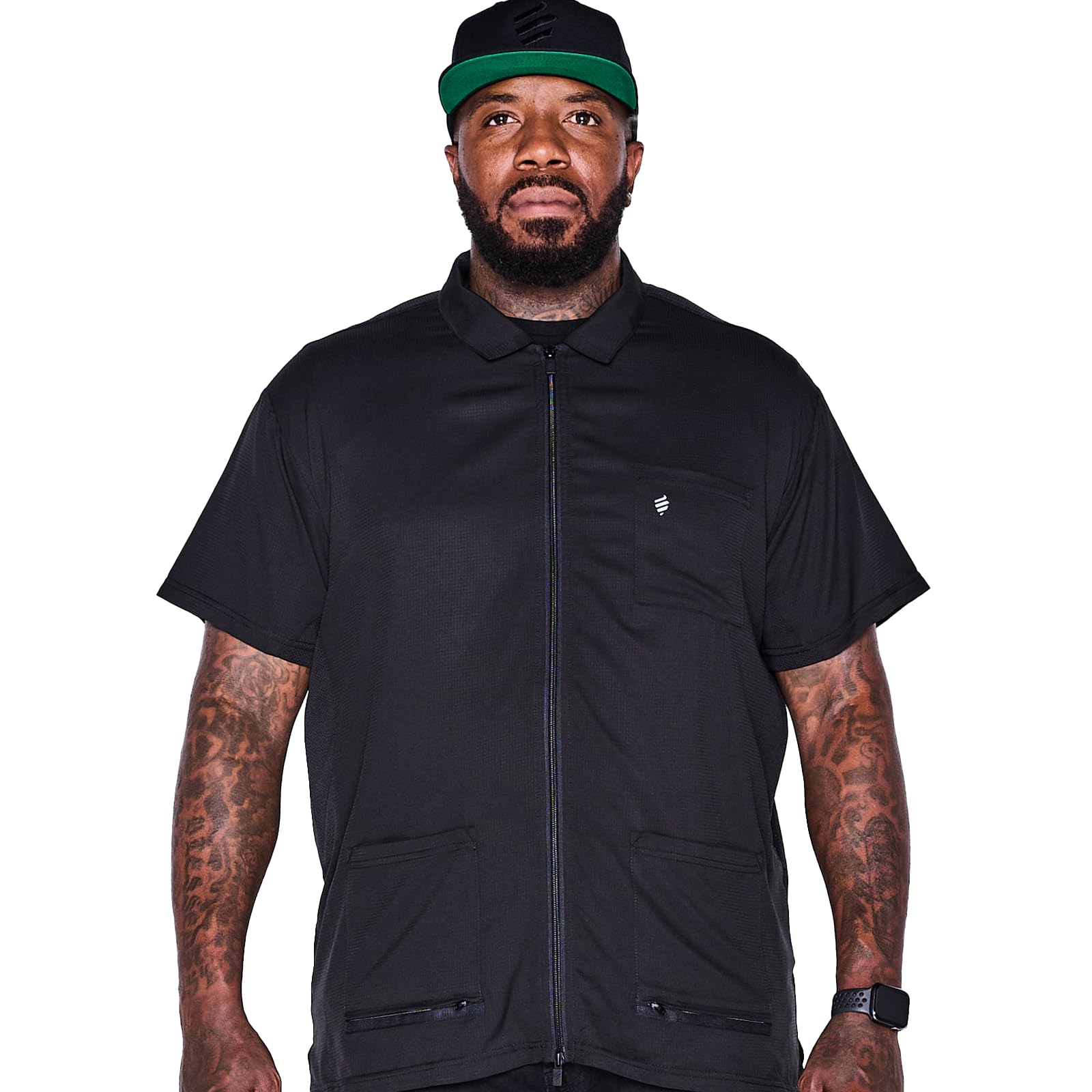 Barber Strong Barber Jacket, Men's Black, Hair Repellent, Lightweight and Breathable Vented Side Panels, Features Easy Hair Removal and 2-Way Zipper Closure, L, Great for Pet Grooming