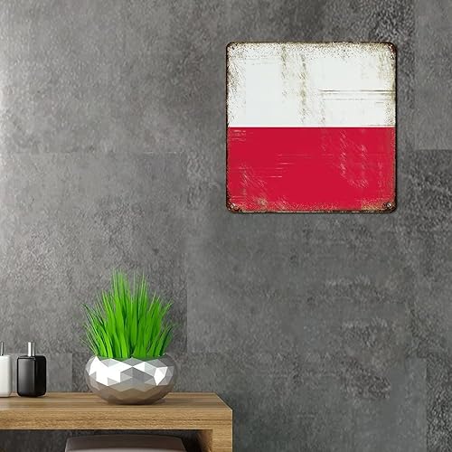 Miniatura 5 de Cartel de metal con diseño de bandera retro letrero de placa desgastada bandera de Polonia regalo de aluminio para cafetería bar club patio jardín