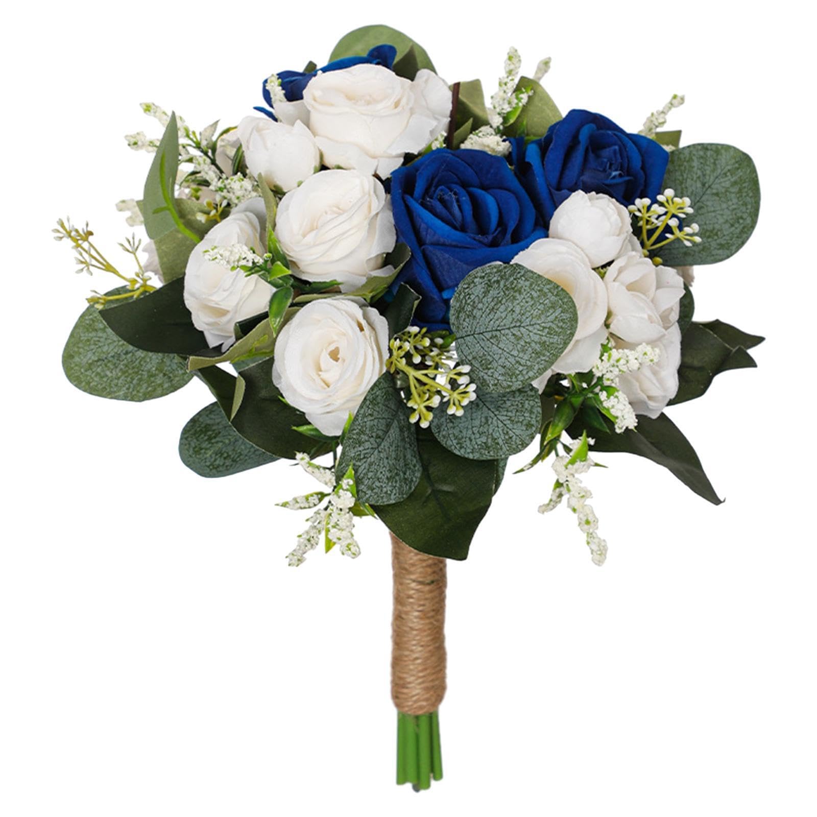 QUXVUIS Durable Wedding Bouquet Bride Tossing Bouquet Beautiful Rustic Floral Arrangement Keepsake Artificial Bridal Is Made Of PU And Silk Flower Wedding, Blue White, 24x24x27cm