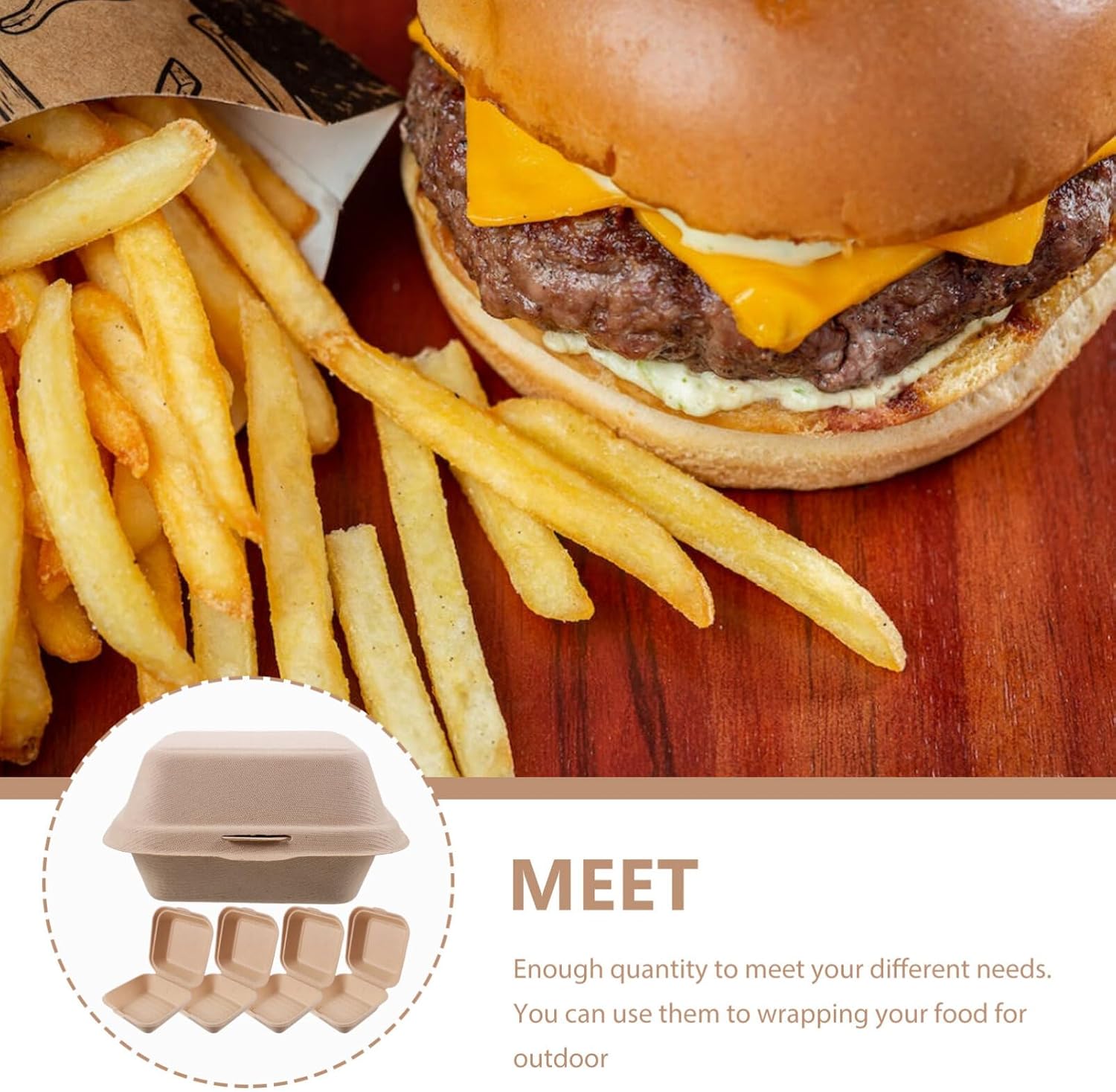 Kichvoe 50pcs Disposable Hamburger Takeout Boxes Grease Resistant Cake Packaging for Sandwiches Fries and Snacks for Restaurants Catering and Home Use