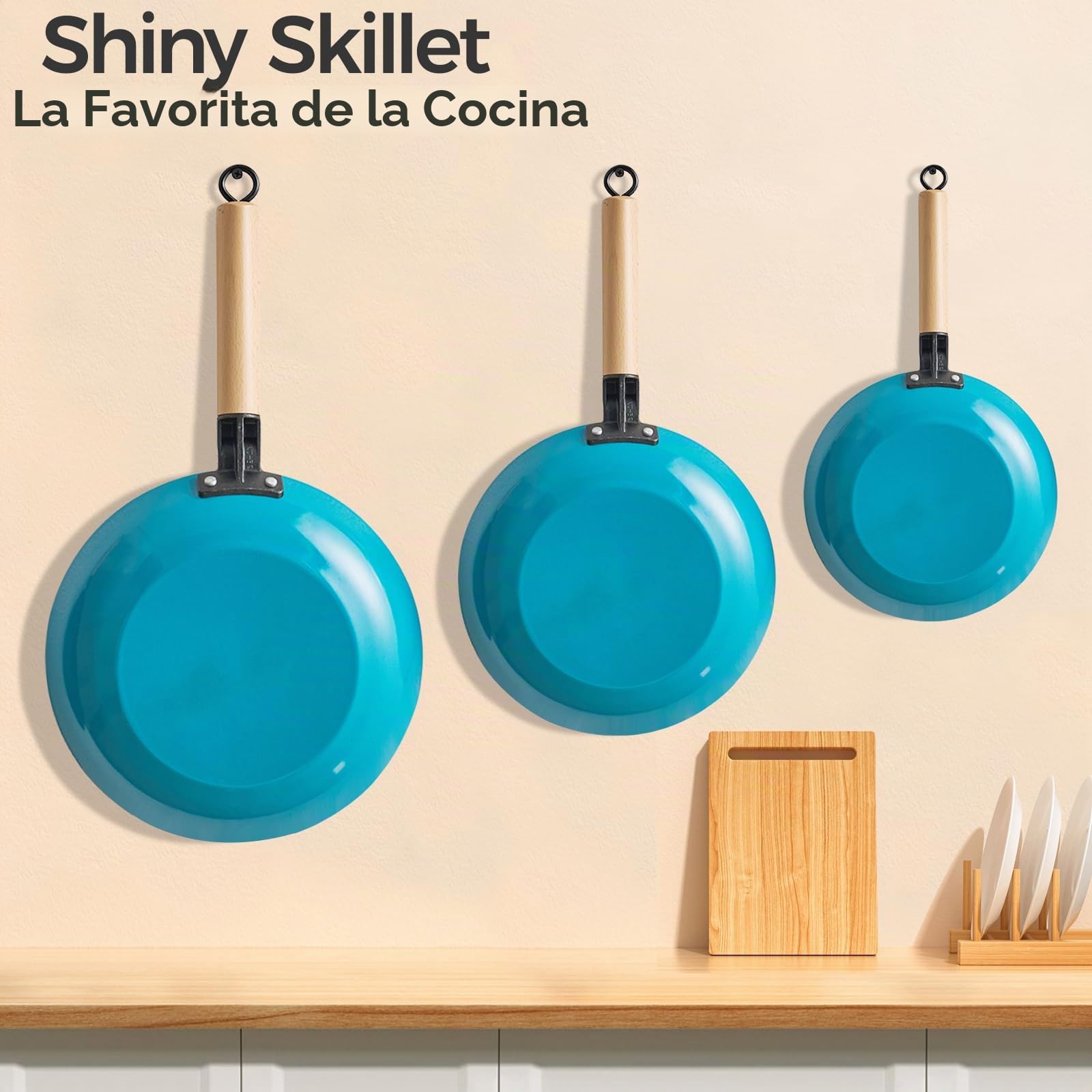 YUTANN Juego de Sartenes de Hierro Fundido Pre-sazonadas, Set de 3 Piezas, Apta para Inducción, Gas y Horno, Antiadherente Natural, Cocina Profesional