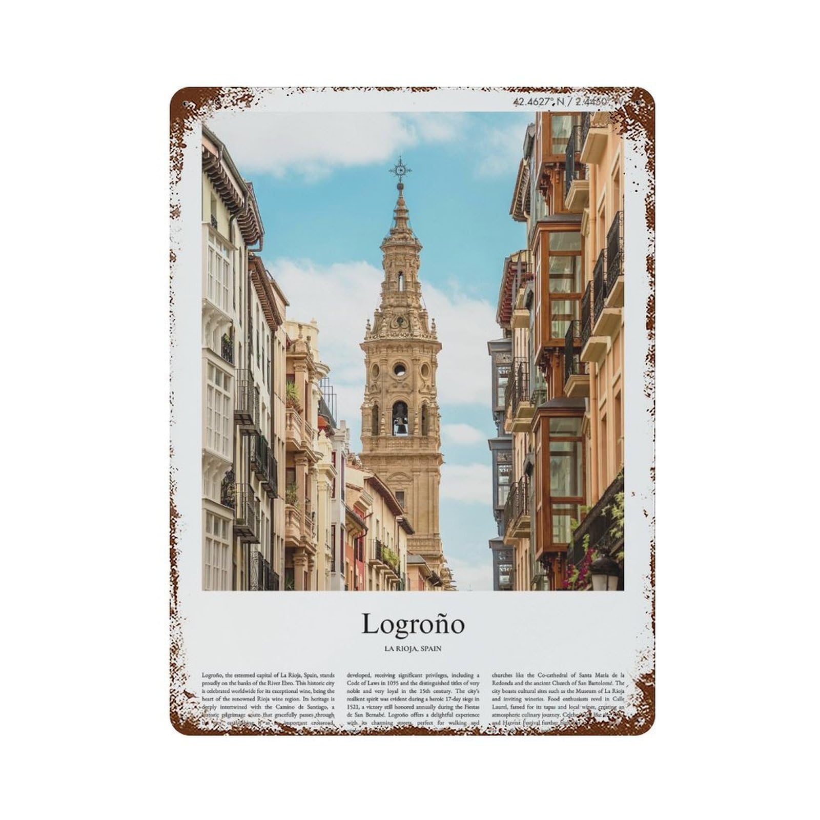 xiaoxiaoshen Logrono La Rioja, Spain City Scenery Wall Decor Art Metal Tin Poster Modern Home Decor Art Home Bar Shop Decorations Vintage Sign 40x30cm