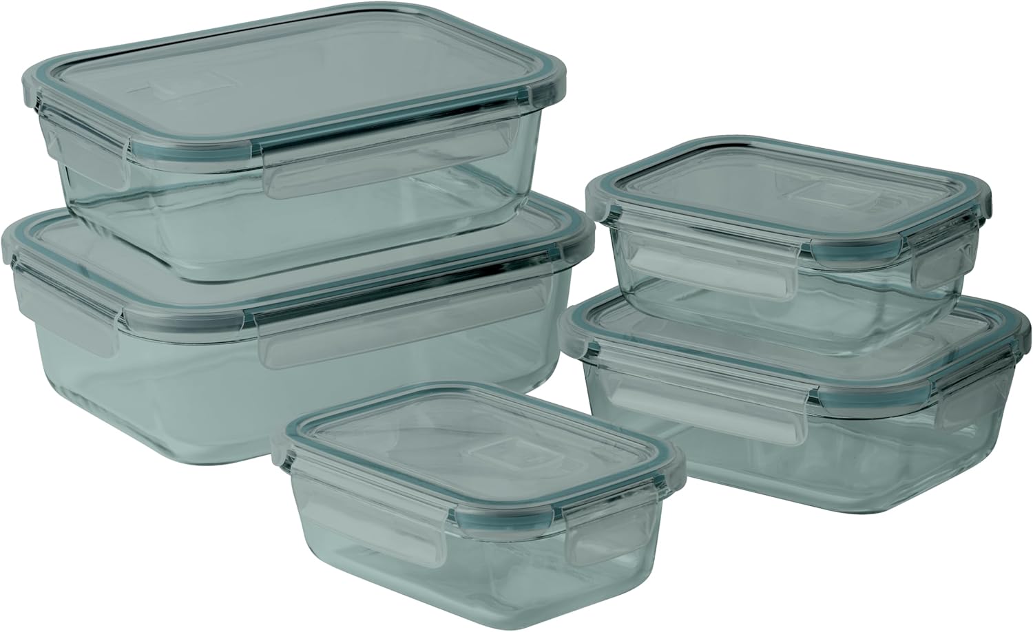 COOK WITH COLOR Premium 10-Pc. Colored Glass Food Container Set - 5 Rectangles - Leakproof Lids - Meal Prep, Storage, Teal