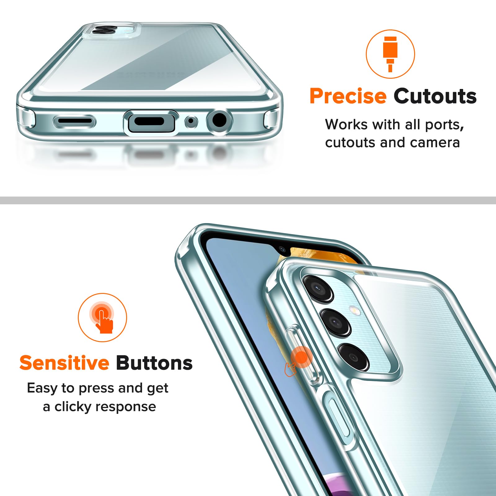 iVoler Przeciw żółknięciu przezroczyste etui do Samsung Galaxy M15 5G z 2 sztukami szkła hartowanego, [odporny na wstrząsy klasy wojskowej] przezroczysta cienka obudowa