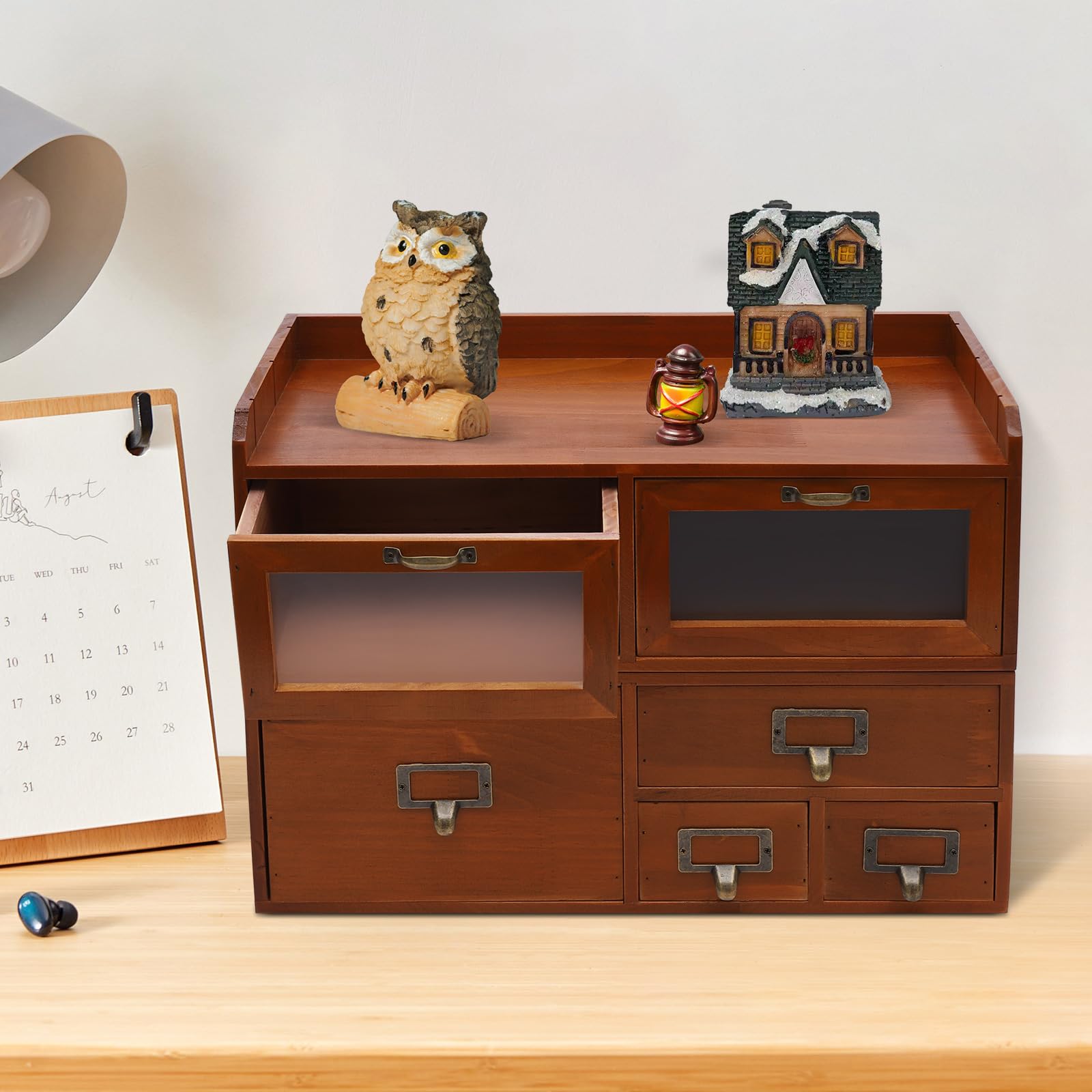 Mini komoda z 6 szufladami, w stylu vintage, drewniana szafka apteczna, organizer do przechowywania, decoupage i dekoracji, brązowa
