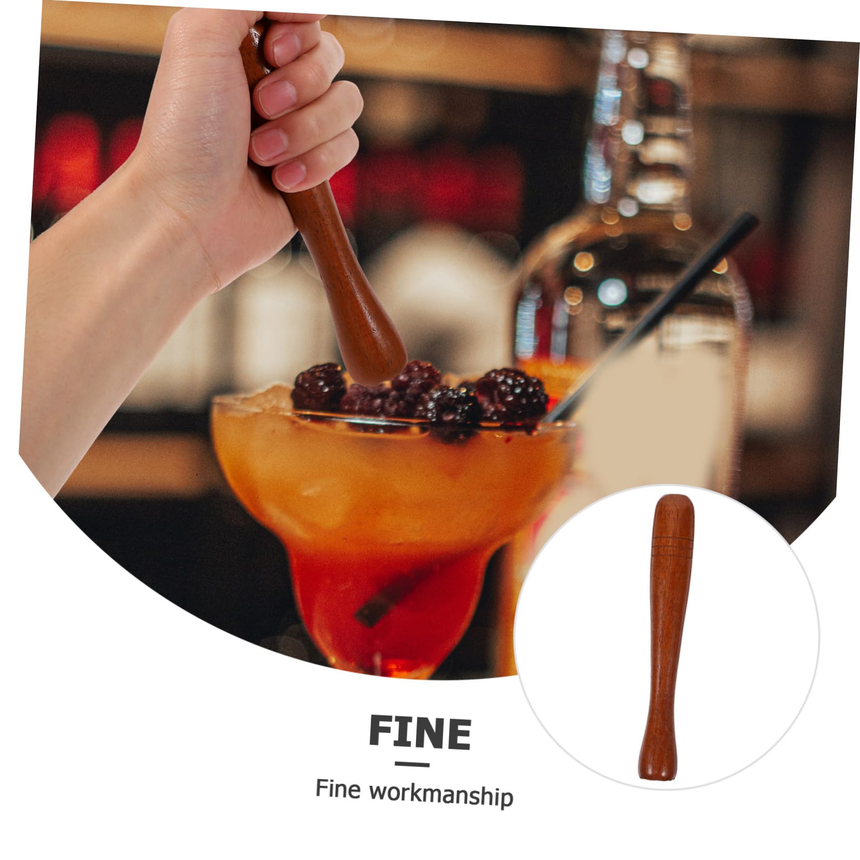 FUNOMOCYA Cocktail Tool Bamboo Muddler Bar Kitchen Bamboo Muddler Ice Grinding Rod