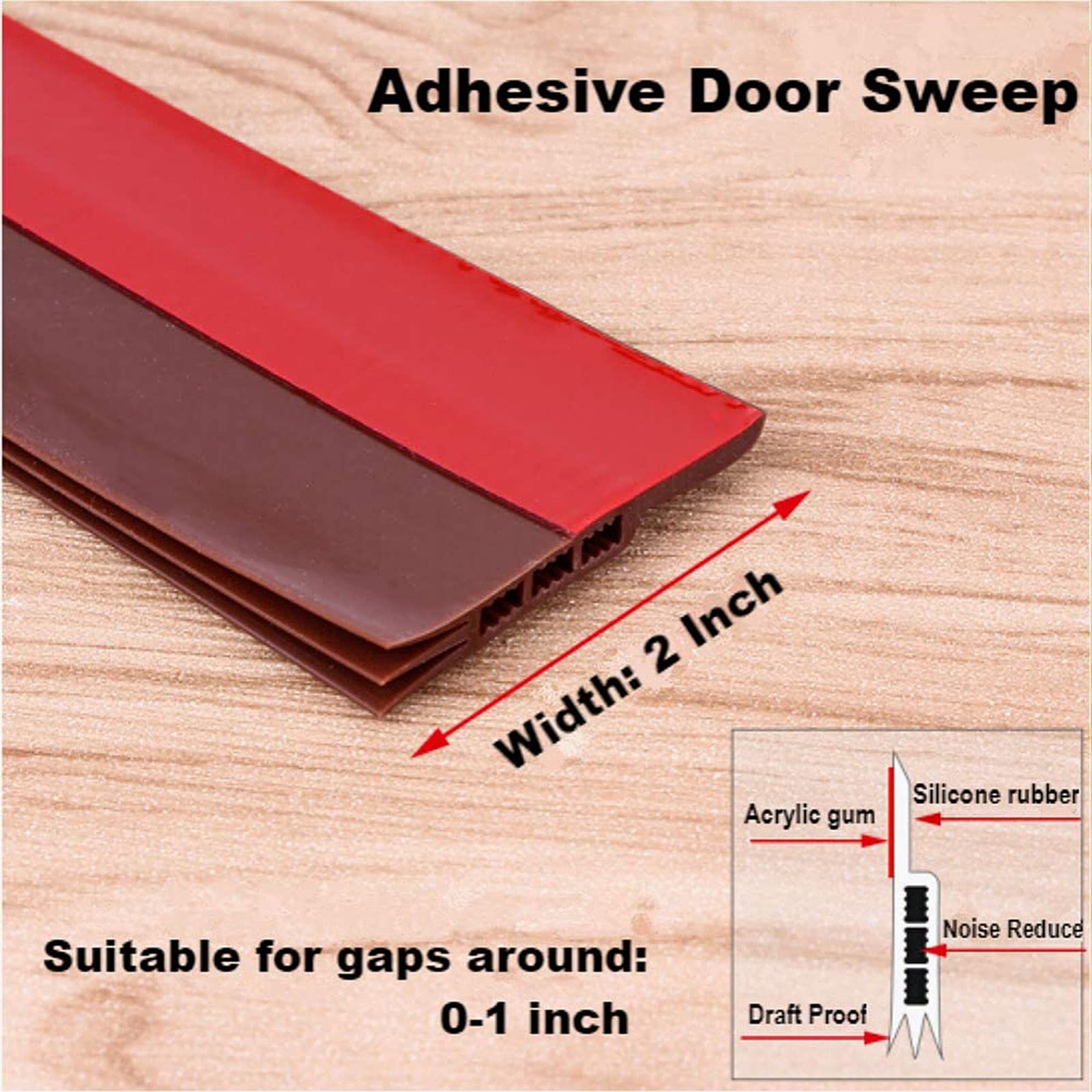 Under Door Sweep 2 Inch Width 39 Inch Length, Door Draft Stopper Weather Stripping Door Bottom Seal Strip (Brown) 1
