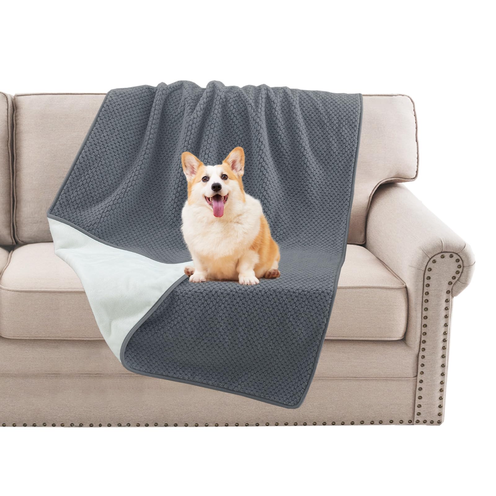 BellaHills Waterproof Dog Blanket Washable Flannel Blanket for Dogs and Pets, Pet Throw Protects for Sofa Car Bed Cover with Soft Plush, King 274x215cm, Grey