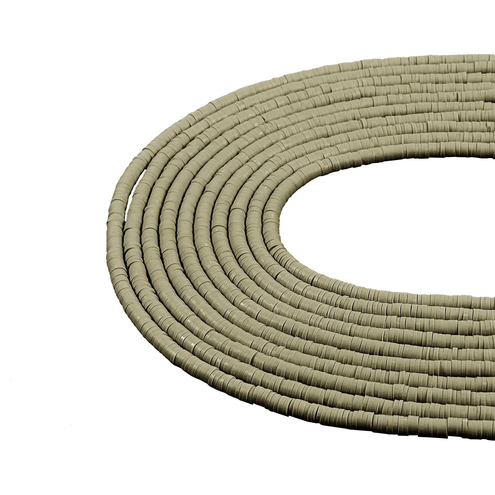 Photo 1 of 10 Strands 8mm Handmade Polymer Clay Beads Flat Round Disc Bead Vinyl Disc Heishi Bead for Bracelets Making (Olive Drab) 8mm Olive Drab