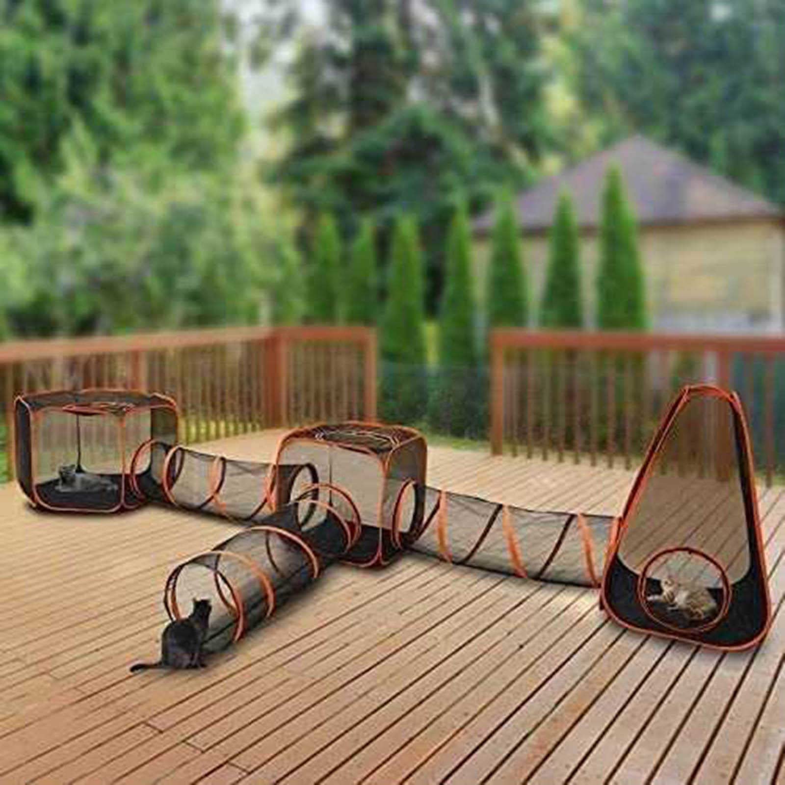 Caja de túnel para gatos, tienda de campaña desplegable 6 en 1 para uso en interiores y exteriores, juguete de tubo plegable para gatos, conejos, hurones y animales pequeños, empalme libre con
