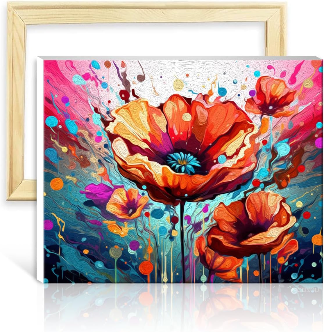 TANGFEIY Canvas Drawing Paintwork Kit Poppy Canvas Oil Painting Kit Kids with Brushes and Acrylic Pigment on Canvas House Art Deco Crafts DIY Frame (30 x 40 cm)
