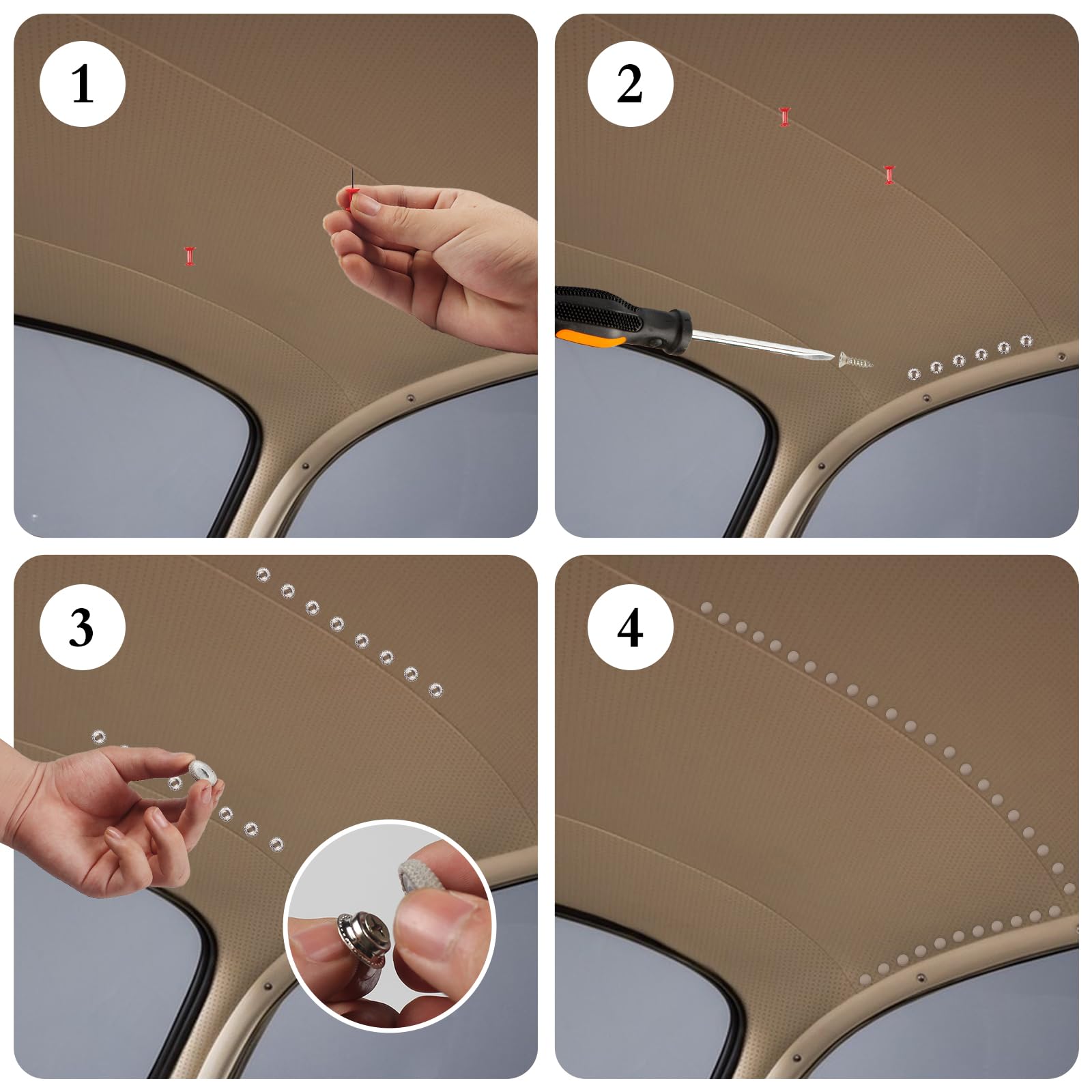 Aoyfuwell Dachhimmel-Reparatur-Set - 100 Teile, Inkl. Werkzeug, Für Auto-Dachstoff