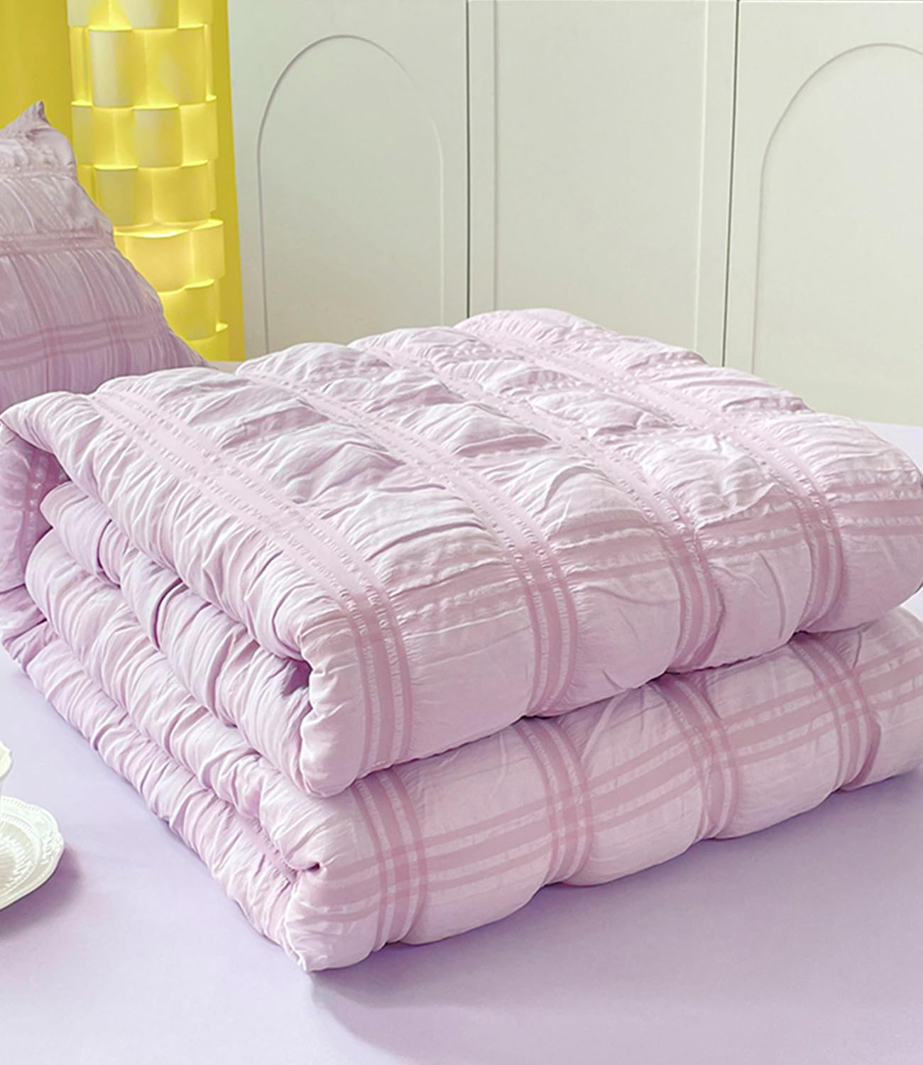 Odot Coverless Duvet King 4.5 Tog 200X230 cm - Summer Purple Coverless Duvet King Size Quilted Comforter with Organza Design, Elegant Cozy & Lightweight Bedspreads Blanket Throw For Bed